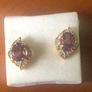Cubic Zirconia w/Amethyst Stone Teardrop Earrings